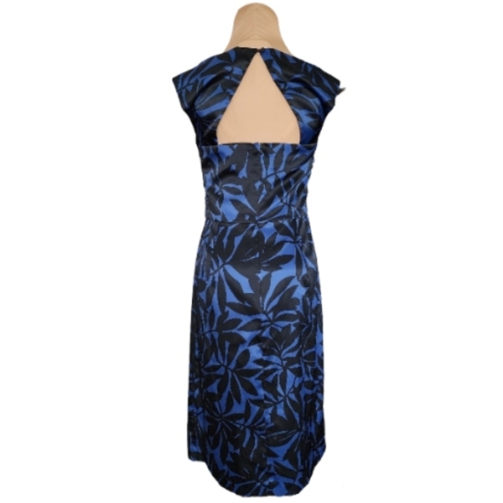 Donna Ricco New York Blue Black‎ Floral Sheath Dress Size 8 Open Back Cocktail - Picture 2 of 7